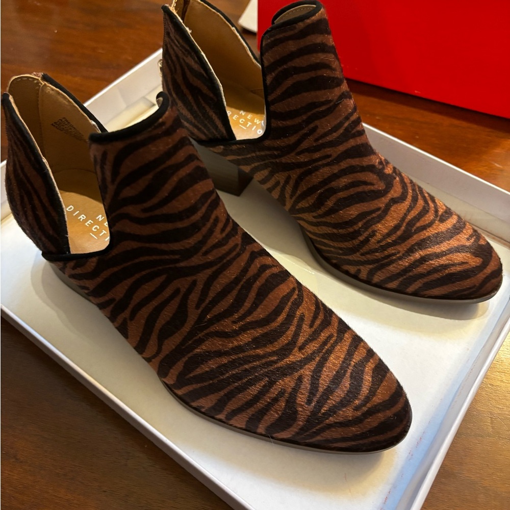 Tiger Striped Booties with small heel! Brand New.